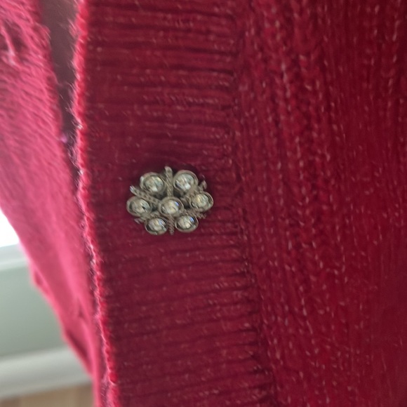 Red cardigan w/jeweled buttons - Picture 2 of 2